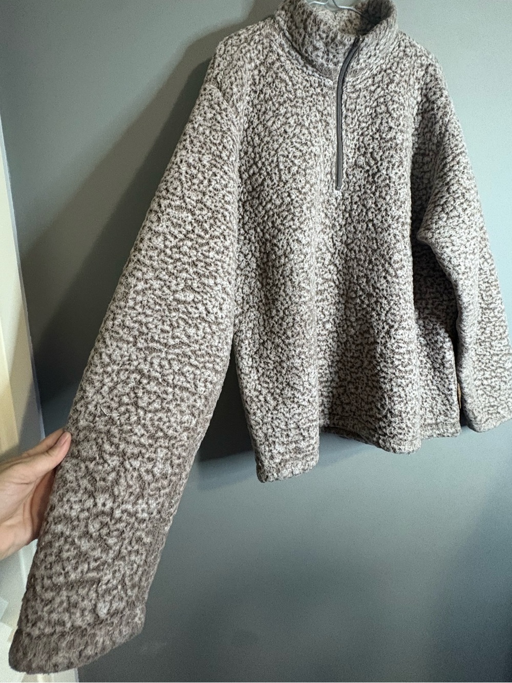 Initial Attraction Cozy Sherpa Fleece Quarter Zip Pullover XL Taupe Beige - Picture 7 of 7